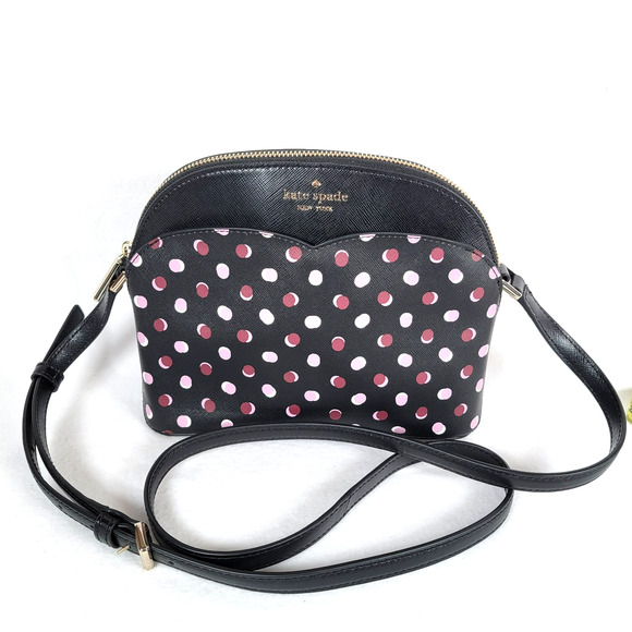 Kate Spade Womens Payton Dome Crossbody Fiesta Zip Polka Dots Bag Black Small - Picture 1 of 9
